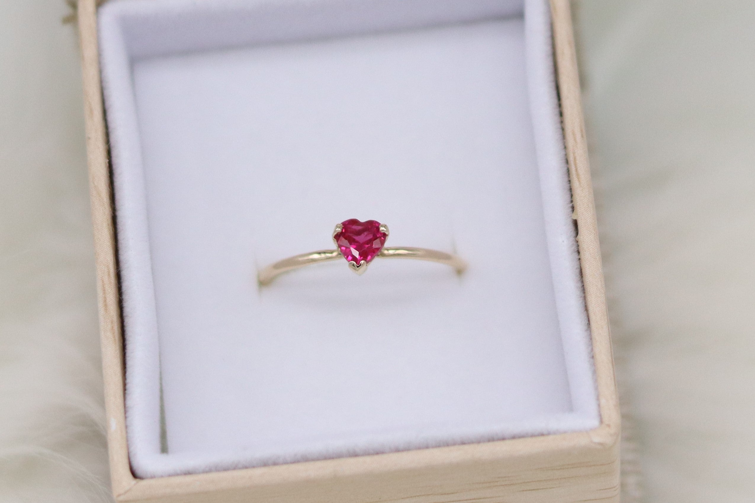 Ruby Heart Yellow Gold 14k Solid Ring 16ga