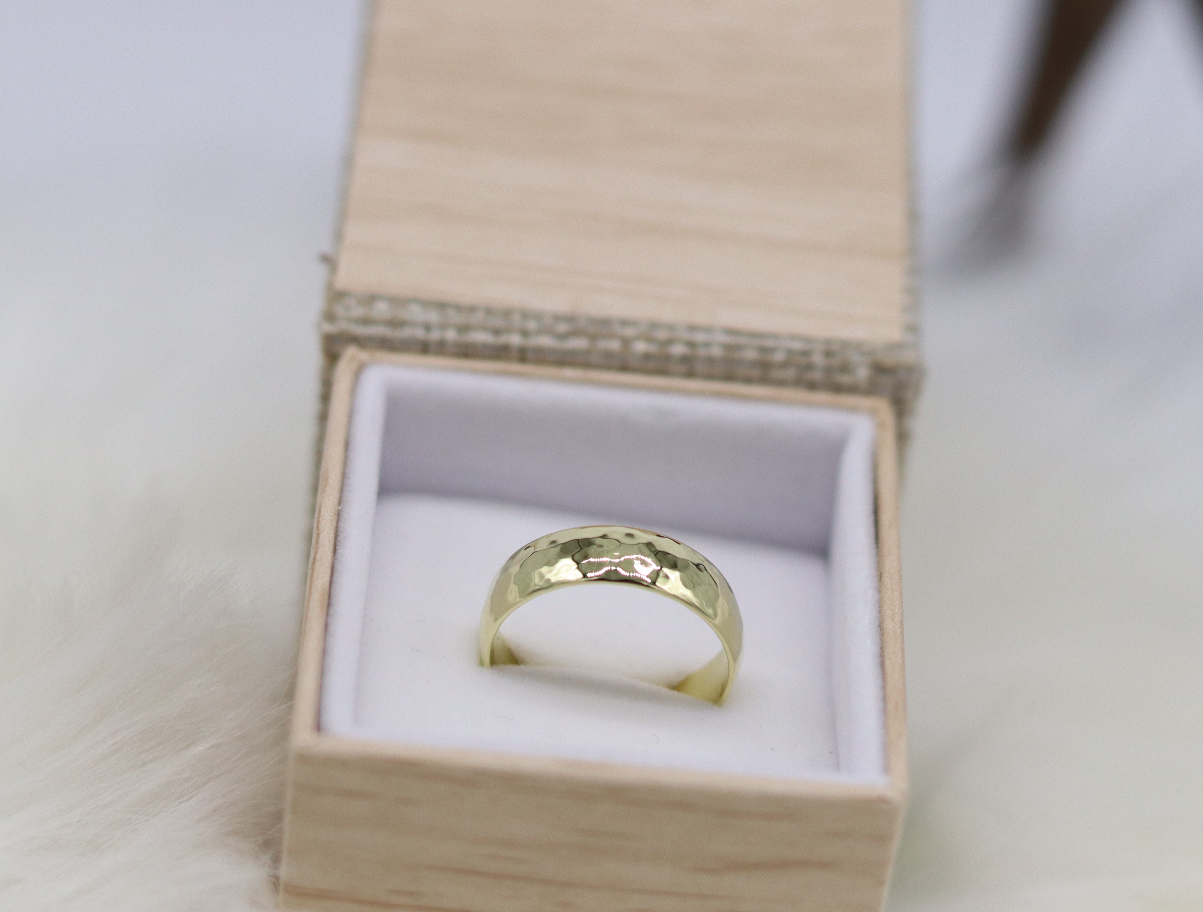 Band Yellow Gold 14k Solid Ring Hammered