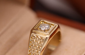 Diamond Signet Ring Solid Gold 14k 1/2 ct Stone Set