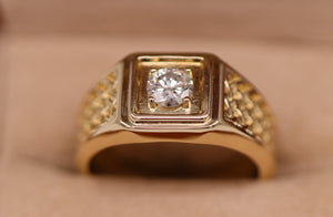 Diamond Signet Ring Solid Gold 14k 1/2 ct Stone Set