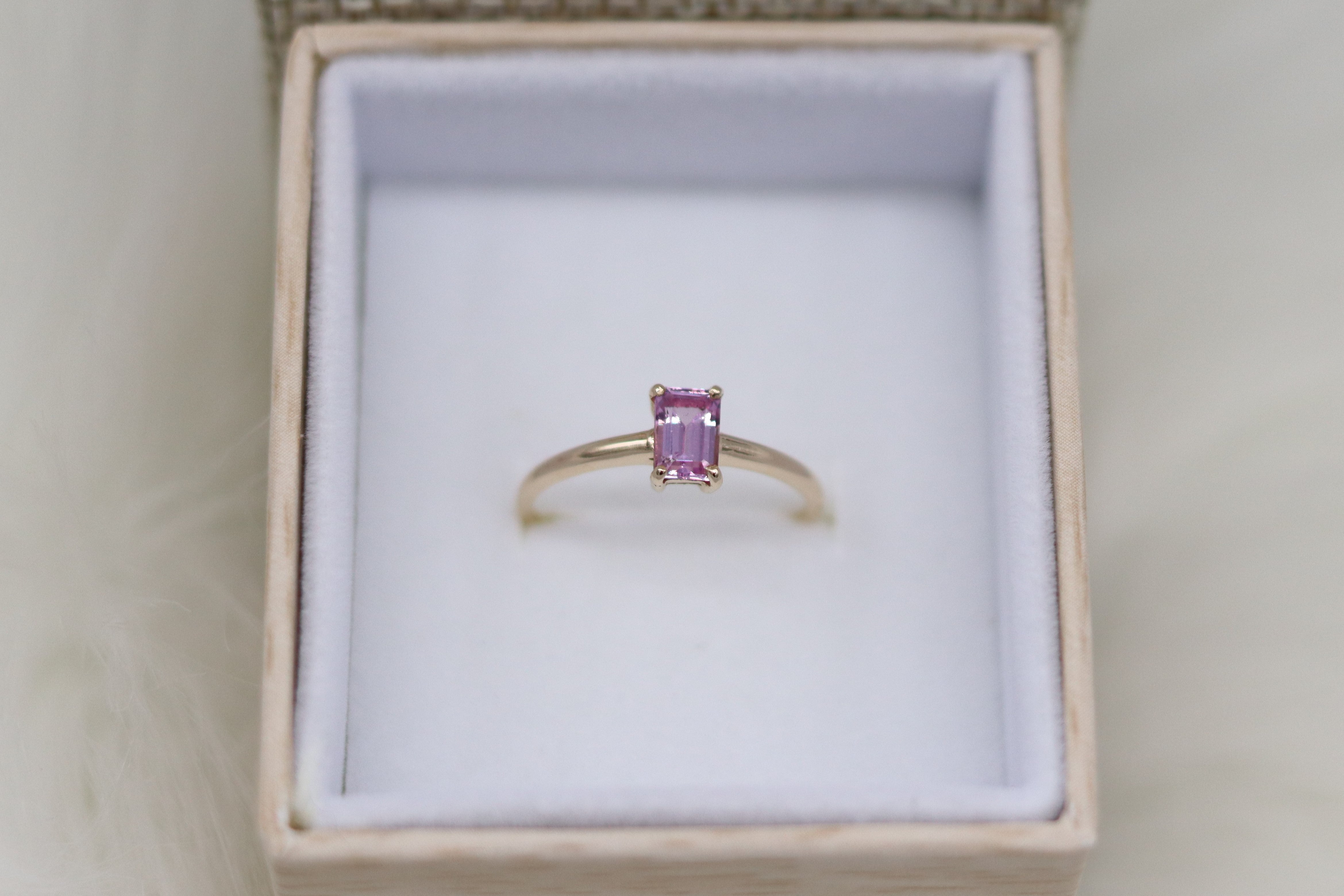 Pink Sapphire Emerald Cut 14k Ring
