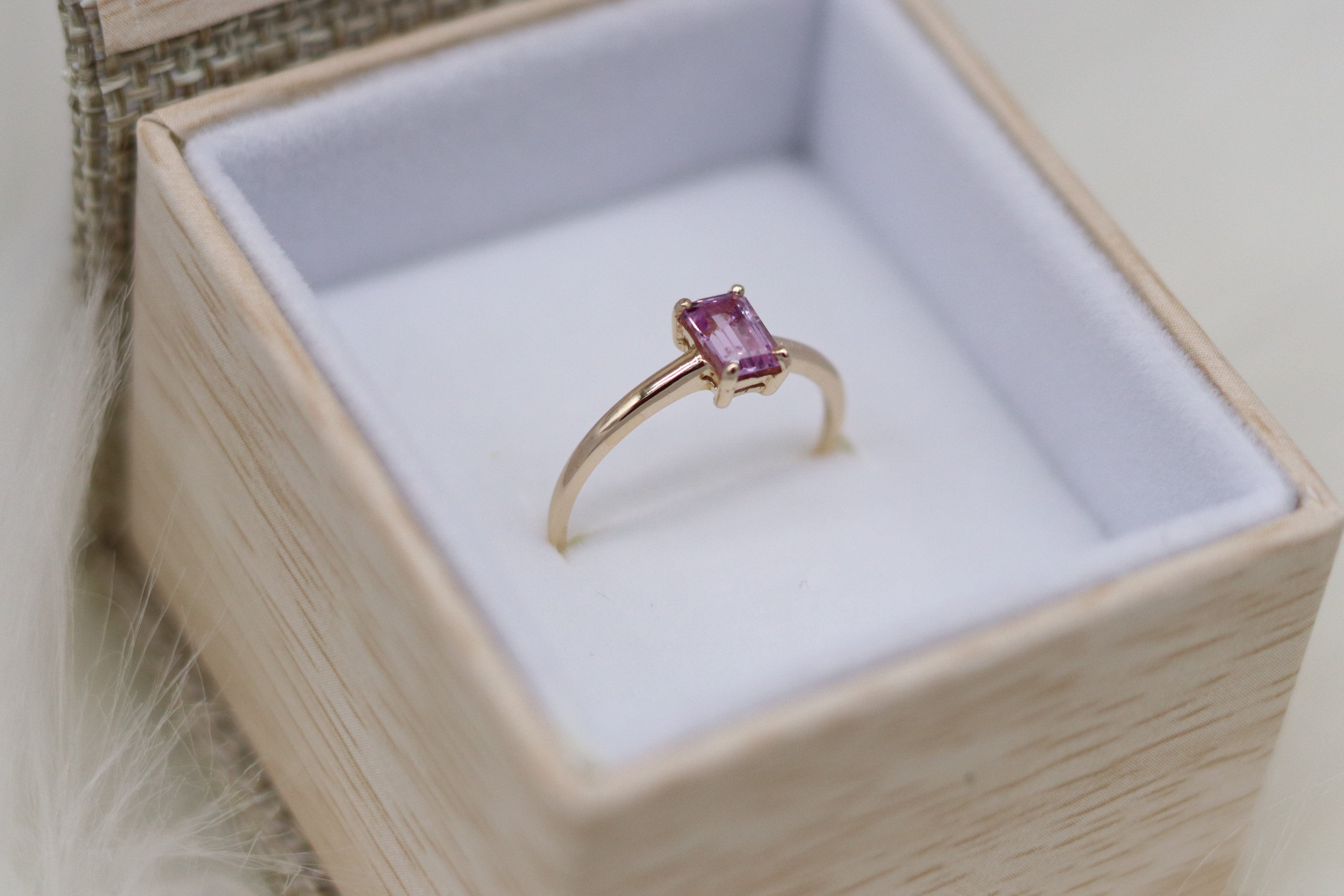 Pink Sapphire Emerald Cut 14k Ring
